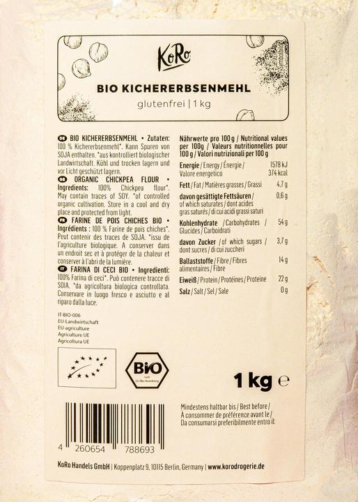 Nährwerte und Zutaten KoRo Bio Kichererbsenmehl (1000 g, 1 Stk.)