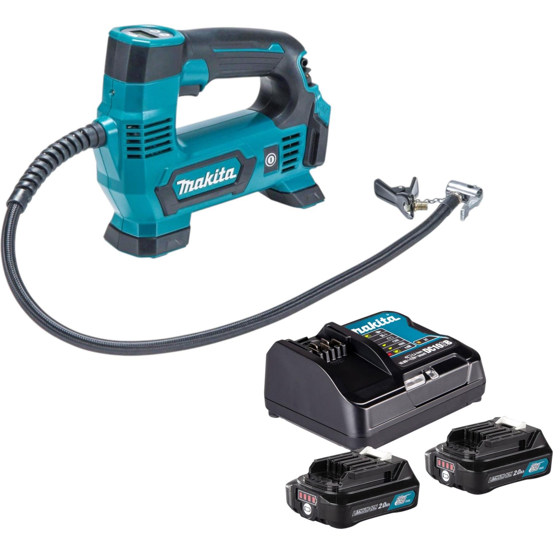 Makita, Compressore, MP 100 DSA Akku Kompressor 12 V max. 8,3 bar + 2x Akku 2,0 Ah + Ladegerät (8.30 bar)
