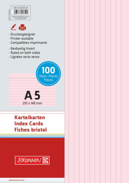 Immagine prodotto Brunnen Cartoncino DIN A5 orizzontale foderato di rosso 100 pezzi/confezione. (A5, 180 g/m²)