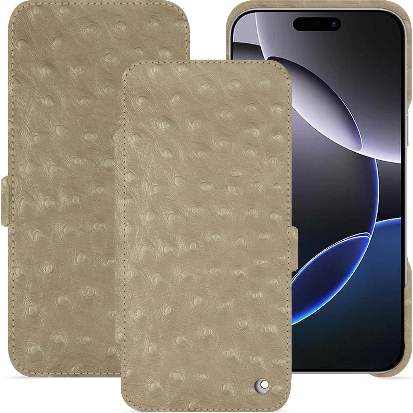 Noreve Lederschutzhülle horizontal (Apple iPhone 16 Pro Max), Smartphone Hülle, Beige