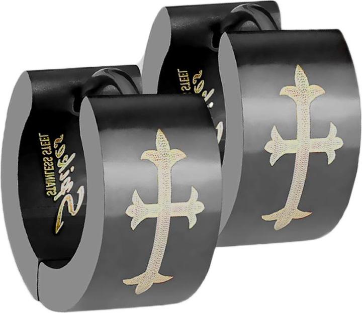 Image du produit Star Piercing Boucle d'oreille à clapet avec croix gothique noire (sans laiton, Acier chirurgical 316L)