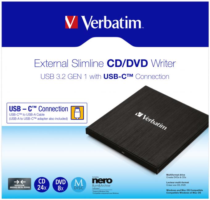 Actual product image Verbatim Simline CD / DVD ReWriter USB-C (DVD writer)