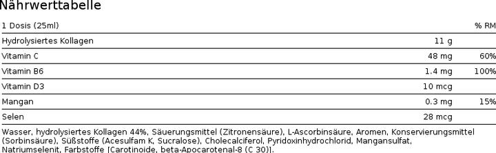 Valeurs nutritives et ingrédients Biotech USA Collagène liquide (1 pcs)