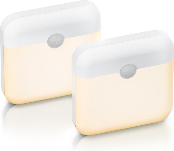 Brandson 2x LED Nachtlicht, Helligkeits & Bewegungsensor, 2 Lichtfarben (3000K/6000K), Magnethalter, weiss