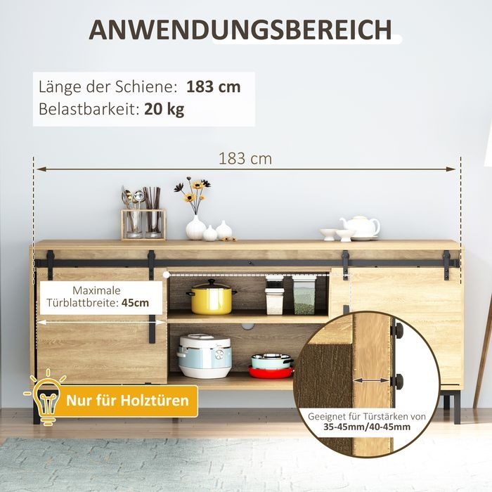Actual product image Swisshandel24 Sliding door system Running track Sliding door fitting for double wooden doors Accessories Carbon