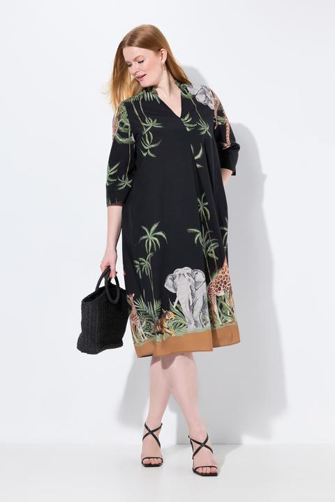 Immagine prodotto Ulla Popken Abito midi in lyocell con design animalier, colletto da camicia e maniche a 3/4 (58)