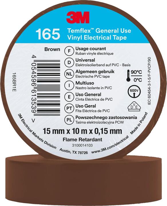 Immagine prodotto 3M Nastro isolante in vinile Temflex 165, 19 mm x 20 m (19 mm)