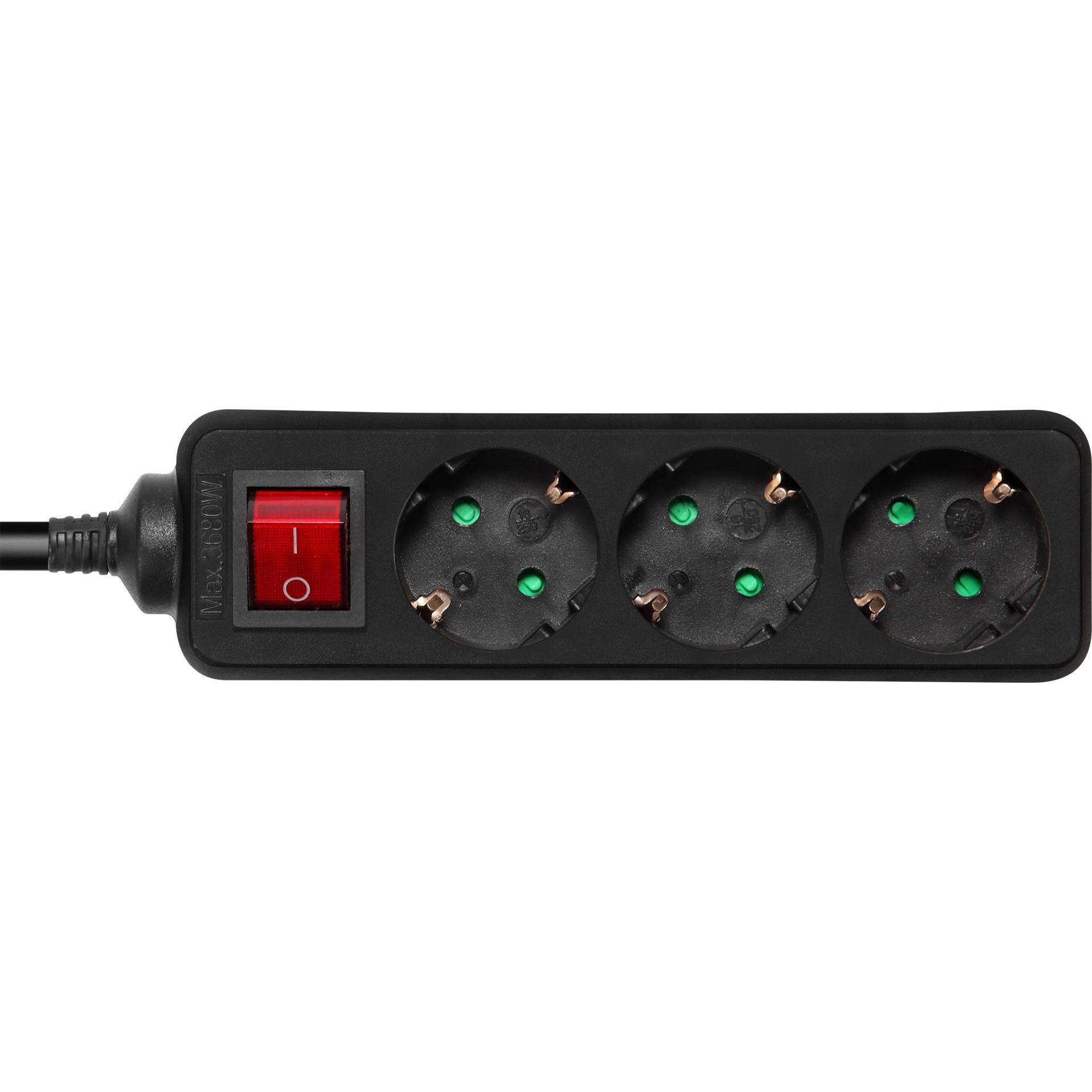 Deltaco, Steckdosenleiste, GT-0361 power extension 3 AC outlet(s) Indoor Black (3 x, CEE 7/3, 3 m)