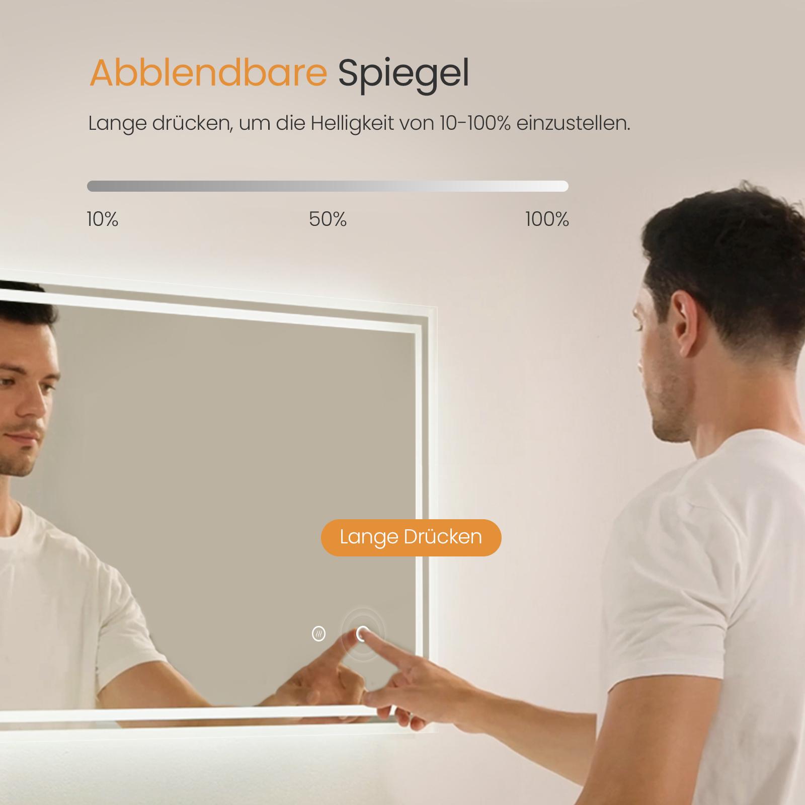 Emke, Spiegelschrank, Badspiegel mit Beleuchtung 80*60cm,Beschlagfrei, Kaltweiss6500K, Dimmbar, Touch Schalter