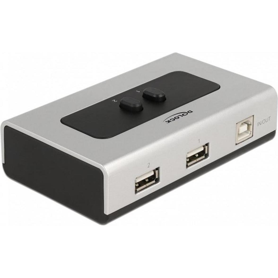 Delock Umschalter USB 2.0 mit 1 x Typ-B Buchse zu 2 x Typ-A Buchse manuell bidirektional (USB-B, 2 Ports), Dockingstatio...
