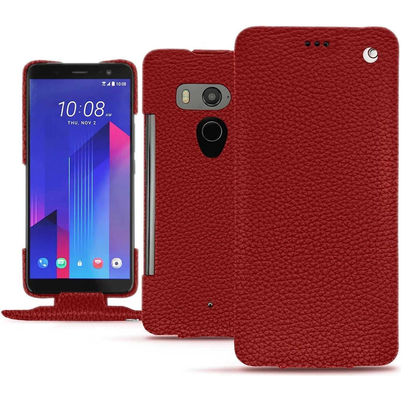 Noreve Lederschutzhülle vertikal (HTC U11+), Smartphone Hülle, Rot