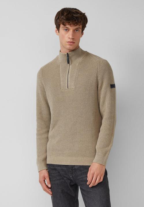 Produktbild s.Oliver Strickpullover Gerippter Baumwoll-Pullover mit Troyer-Kragen (L)