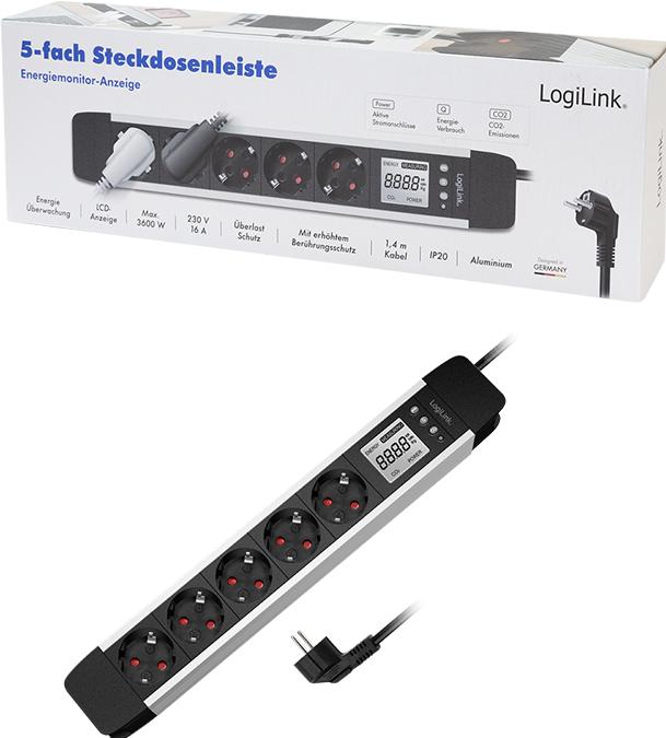 Produktbild LogiLink Prüfen (5 x, CEE 7/3, 1.40 m)