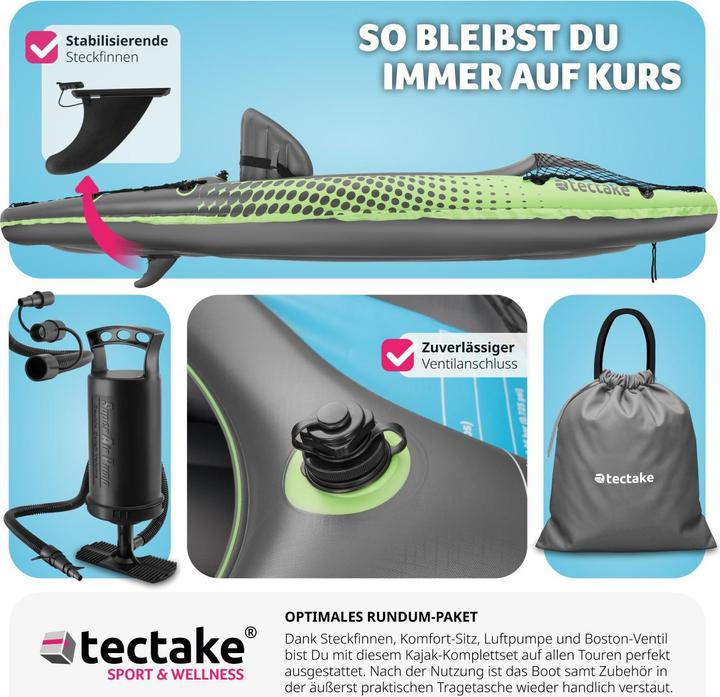 Produktbild tectake Einerkajak Liberty aufblasbar, Komplettset mit Tragetasche (1 Pers.)