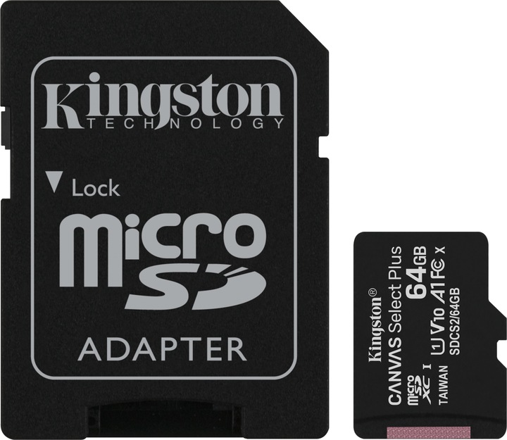 Productafbeelding Kingston Canvas Select Plus microSD 64GB Multi-Pack van 3 (64 GB, microSDXC, U1, UHS-I)