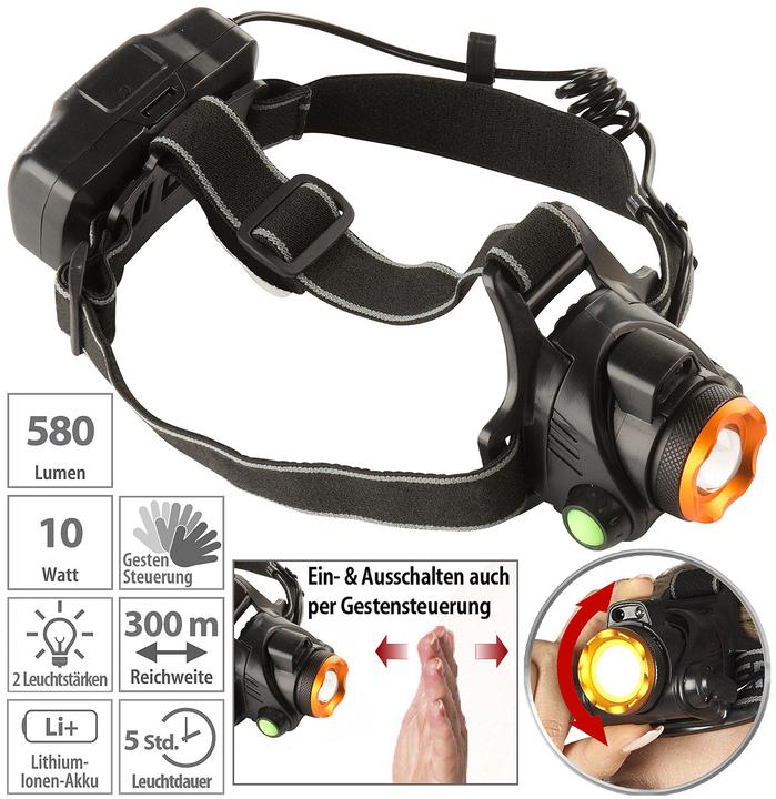 Produktbild KryoLights Akku-Stirnlampe, Gesten-Steuerung (580 lm)