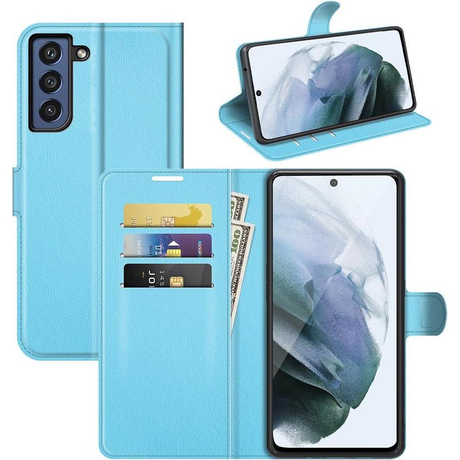 Thumbnail - Cover-Discount Galaxy S21 FE - Leder Etui Hülle hellblau (Samsung Galaxy S21 FE), Smartphone Hülle, Blau