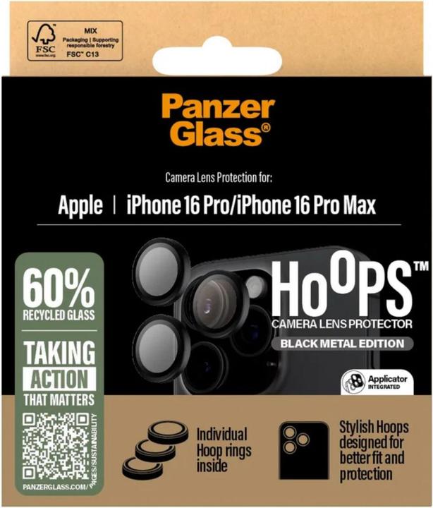Productafbeelding PanzerGlass Hoops zwarte lensbeschermer iPhone '24 6.3" Pro/ 6.9" Pro (1 Stuk, Apple iPhone 16 Pro Max, Apple iPhone 16 Pro)