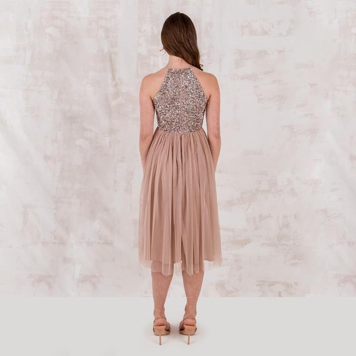 Image du produit Herba Robe midi à col halter ornée de taupe (42)