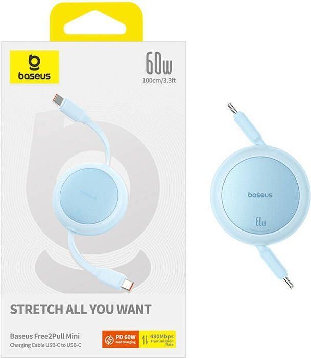 Produktbild Baseus Free2Pull Mini USB-C to USB-C 60W USB cable, 1m (blue) (1 m, 60 W)