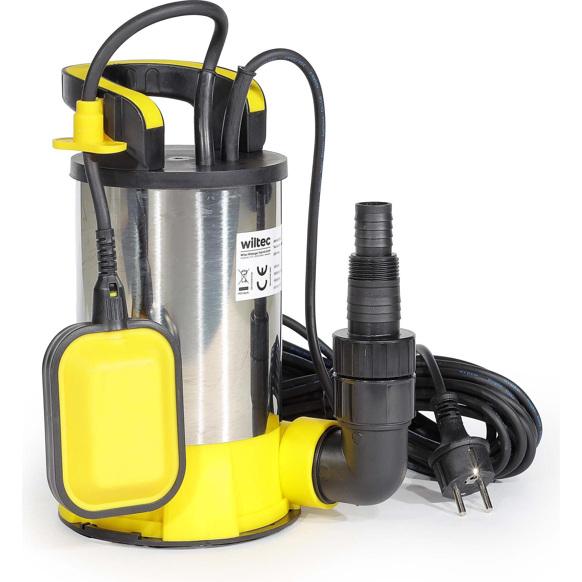 Thumbnail - Wiltec, Wasserpumpe, flachsaugende Tauchpumpe Schwimmer 850W Edelstahl Tiefbrunnenpumpe Pumpe (Durchlaufpumpe)