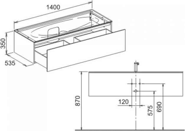 Immagine prodotto Keuco Edition 11 Mobiletto 31361, 1 cassettone, con illuminazione interna a LED, 1400 x 350 x 350 x