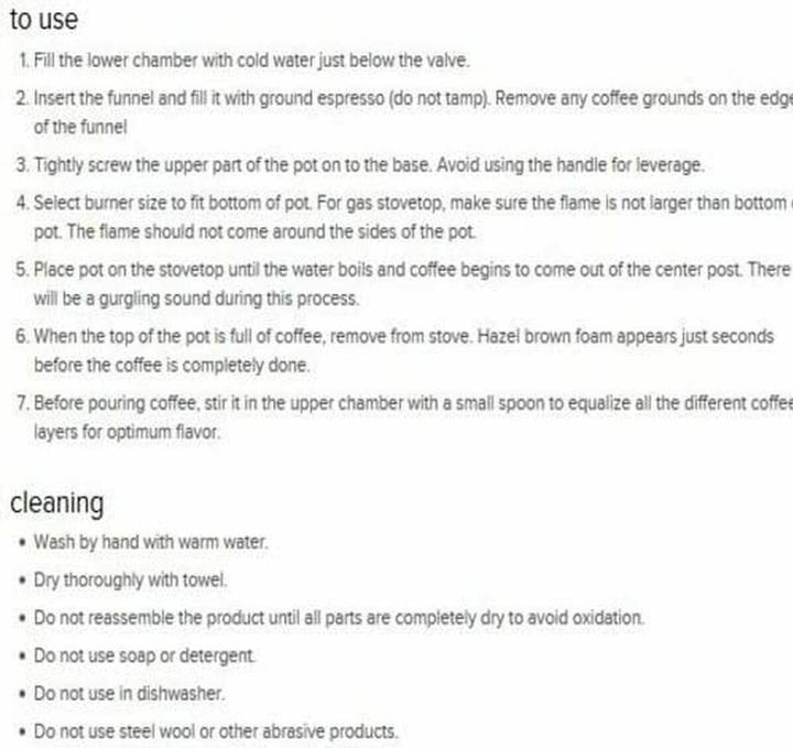 Nutritional values and ingredients Bialetti Moka 9 cups (9 Cups)