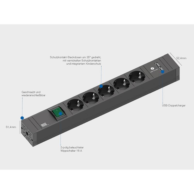 Thumbnail - Bachmann, Steckdosenleiste, Connect Line (4 x, CEE 7/3, 2 m)