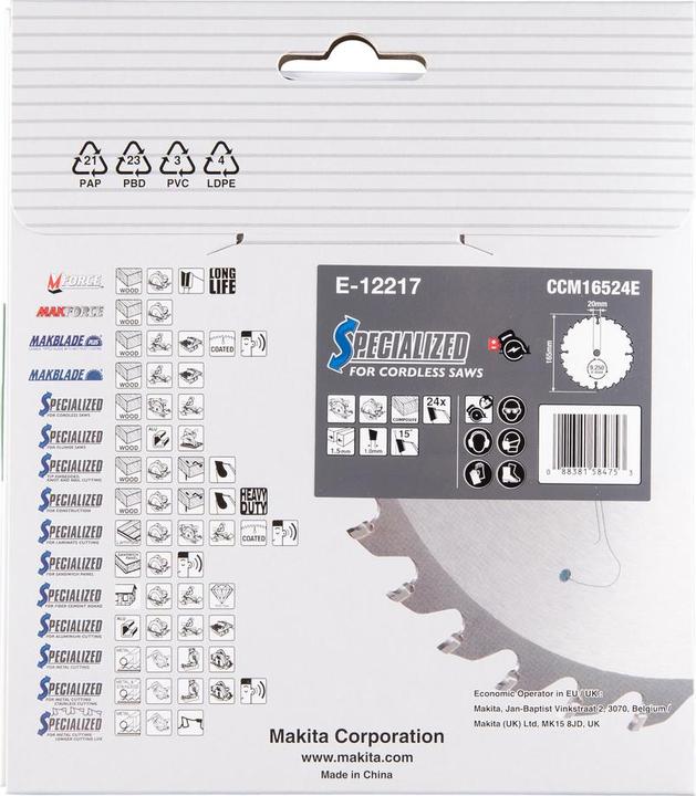 Productafbeelding Makita Zaagblad 165x1,5x20, 24Z EFFICUT