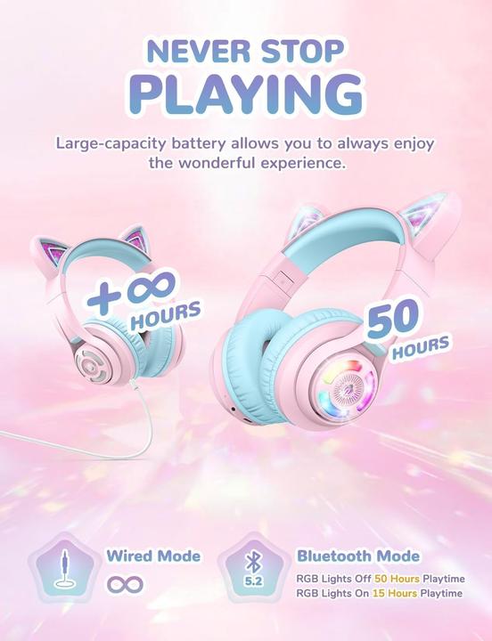 Produktbild Iclever Bluetooth-Kinderkopfhörer mit LED-Katzenohren