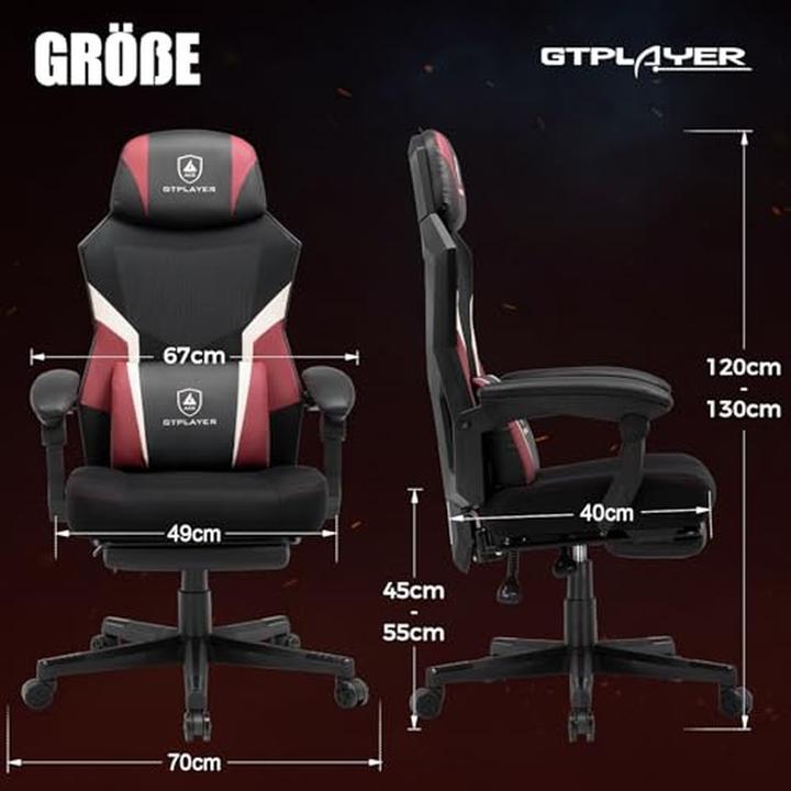Produktbild Gtplayer Gamingstuhl mit Fussstütze, ergonomischer Bürostuhl mit Netzrückenlehne für Zuhause und Büro