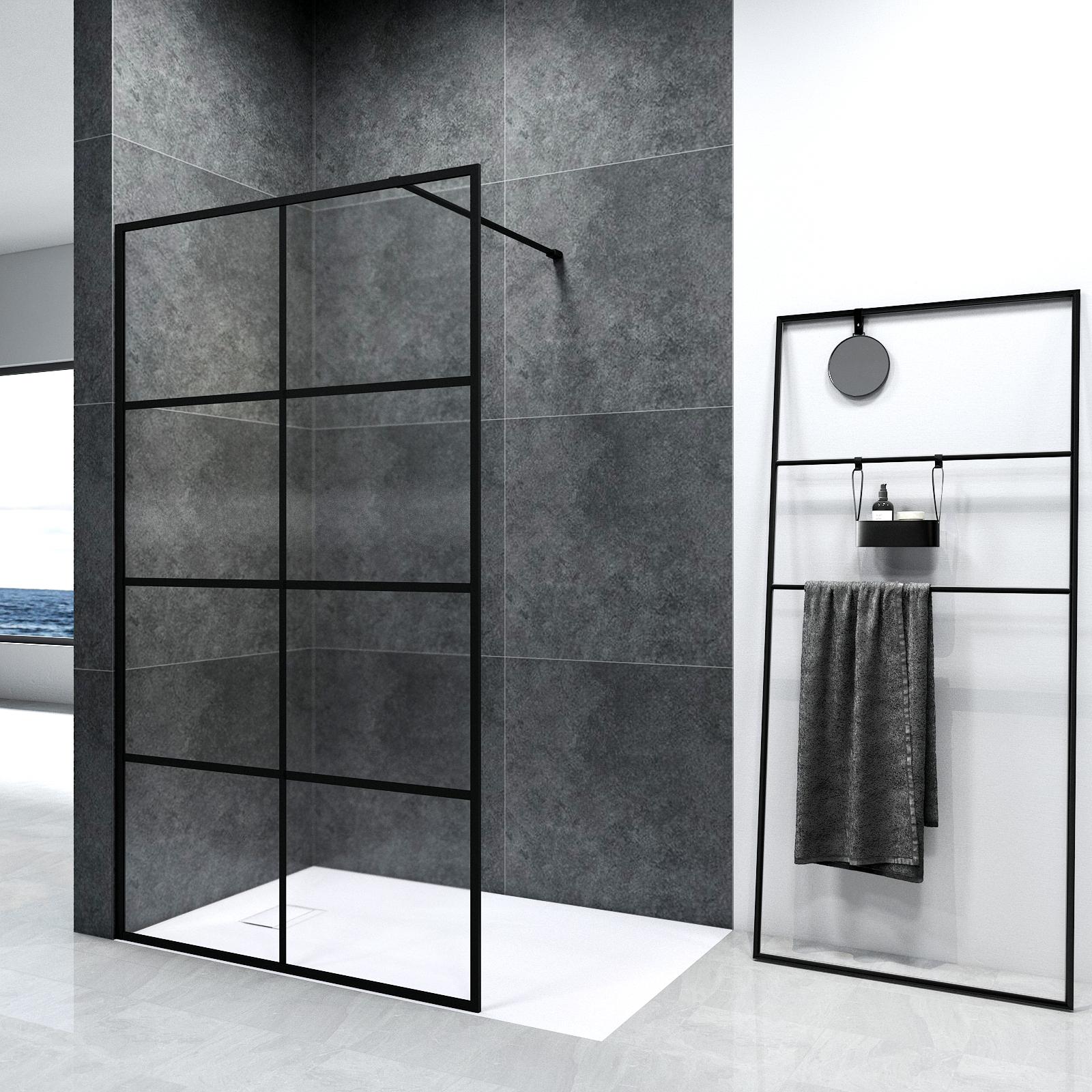 Emke, Duschkabine + Duschwand, Walk-In Duschwand Glas 90x195cm, 8mm Glas einfache Reinigung, Duschtrennwand, Weiss (195 ...