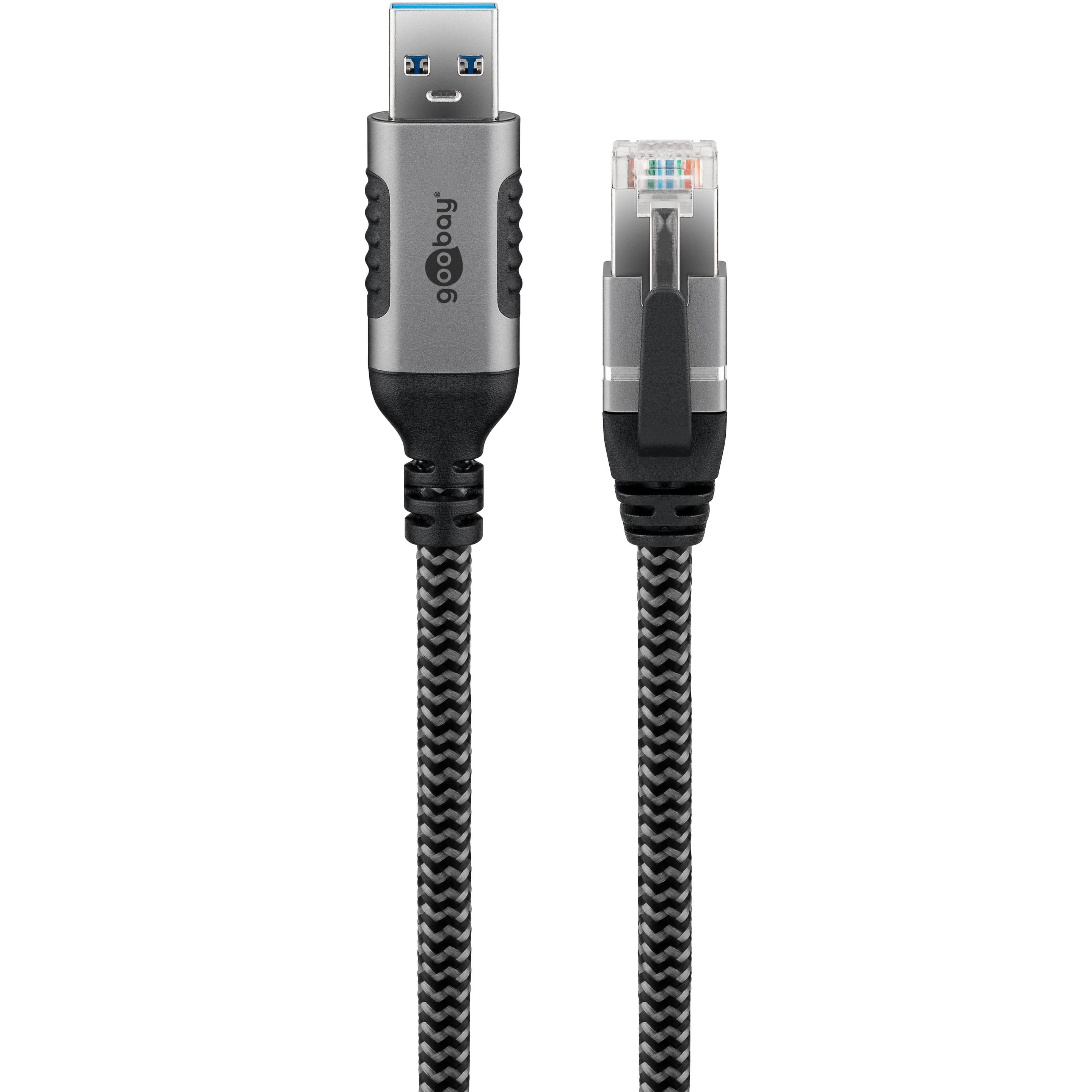 Thumbnail - Goobay Ethernet-Kabel USB-A auf RJ45, 1,5 m (USB 3.0, RJ45, RJ45 (1x)), Netzwerkadapter, Silber, Schwarz