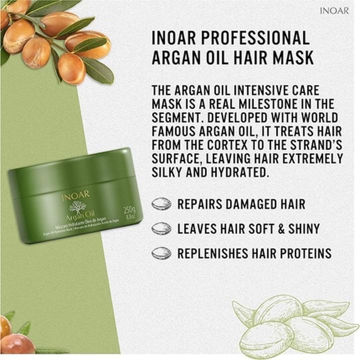 Image du produit Inoar Masque à l'huile d'argan Traitement pour cheveux abîmés 250g