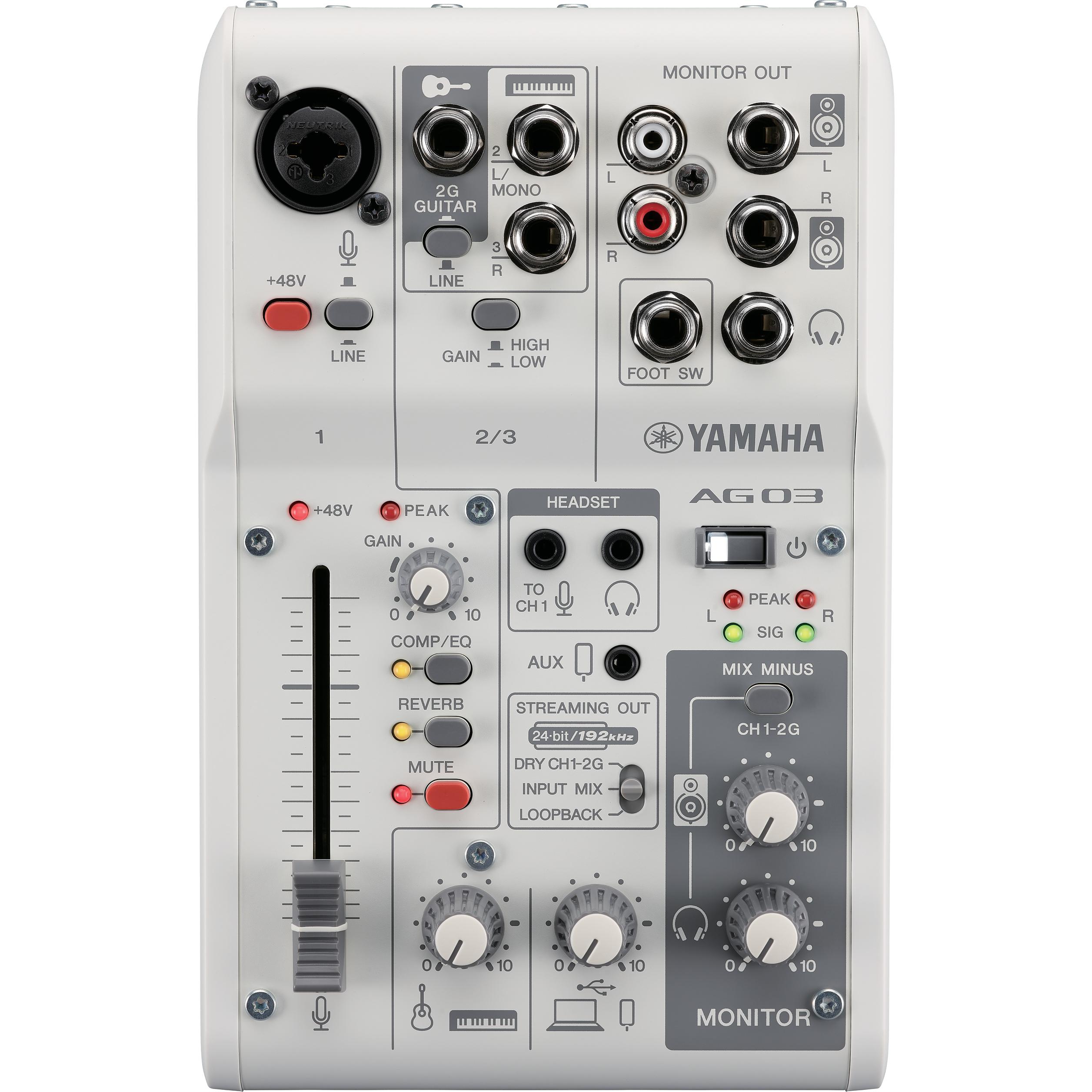 Yamaha AG03MK2W Console Mixer Connessione USB (Mixer da studio e live), Mixer audio, Bianco