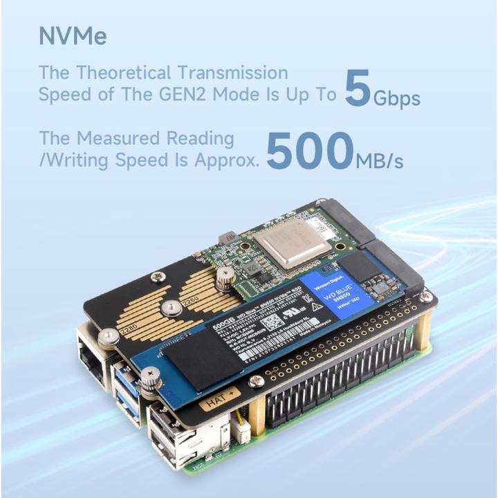 Actual product image WaveShare PCIe to M.2 adapter HAT+ (B) for Raspberry Pi 5