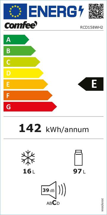 Label énergétique Comfee RCD 158 WH 2 blanc (113 l)
