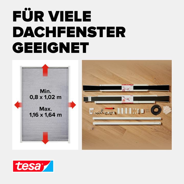 Produktbild tesa Insektenschutz 2-in-1-Plissee - Rollo und Fliegengitter für Dachfenster ohne Bohren (116 x 164 cm)