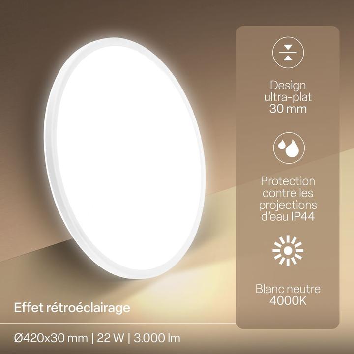 Actual product image B.K.Licht SHALLOW ultraflaches LED Panel, 4000K, IP44, white, dia:420 (3000 lm)
