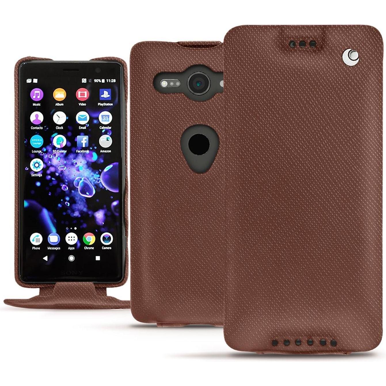 Noreve Lederschutzhülle vertikal (Sony Xperia XZ2 Compact), Smartphone Hülle, Braun