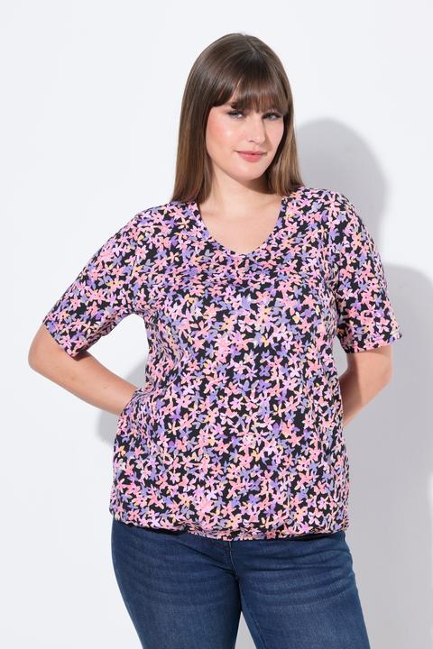 Produktbild Ulla Popken T-Shirt, Gummisaum, V-Ausschnitt, Halbarm (62)