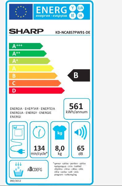 Energie-Label Sharp KD-NCA8S7PW91-DE (8 kg, Rechts)