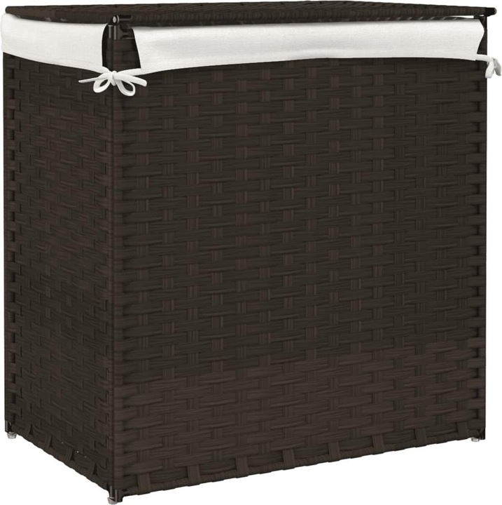 Actual product image VidaXL Laundry basket with 2 compartments Dark brown 53x35x57 cm Poly