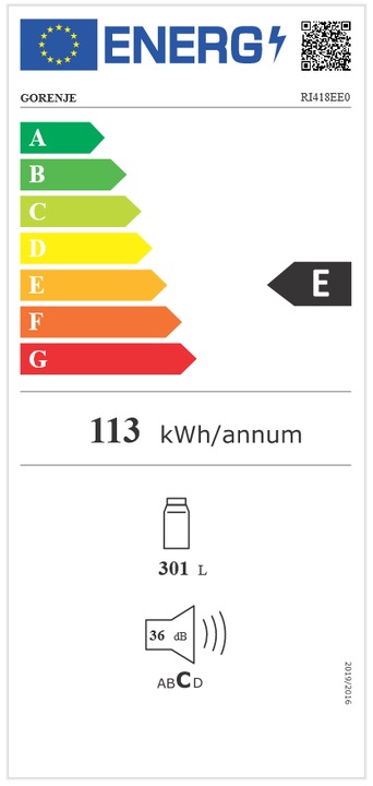 Label énergétique Gorenje Réfrigérateur encastrable GORE (301 l)