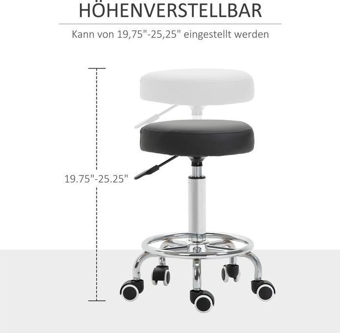 Produktbild Swisshandel24 Salonhocker, höhenverstellbar, Kunstleder, bis 110 kg, Ø42x50-64H cm, Schwarz