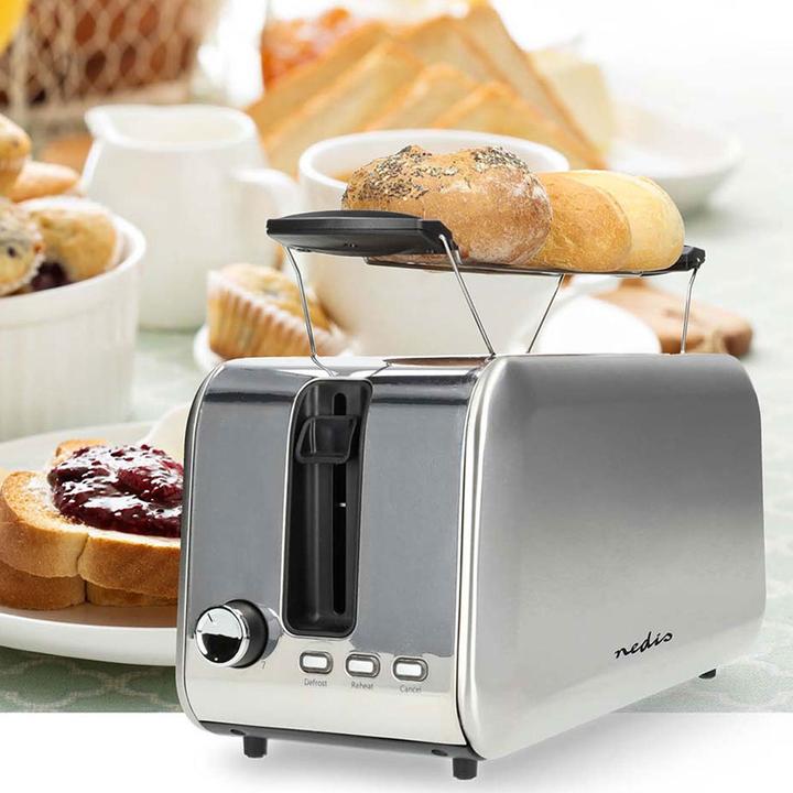 Actual product image Nedis Toaster | 2 slots | browning levels: 7 | defrost function | aluminium / silver