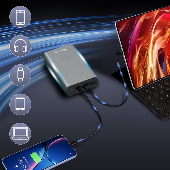 Actual product image Extralink EPB-126 20000mAh Srebrny | Powerbank | Power bank, 45W PD, USB-C (20000 mAh, 45 W, 74 Wh)