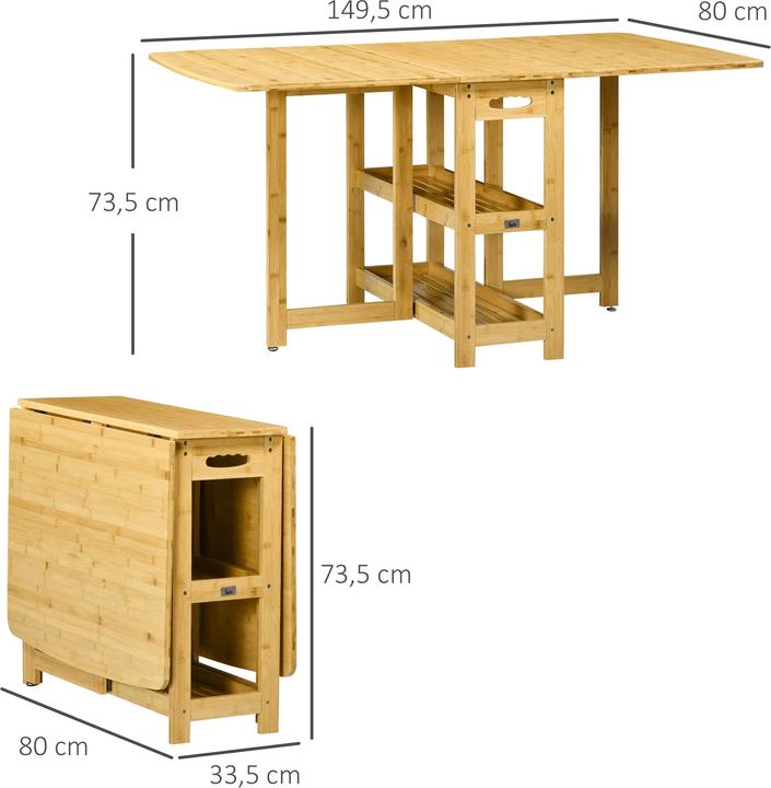 Produktbild Homcom Klapptisch mit Ablagefächer (149.5 x 80 x 73.5 cm)