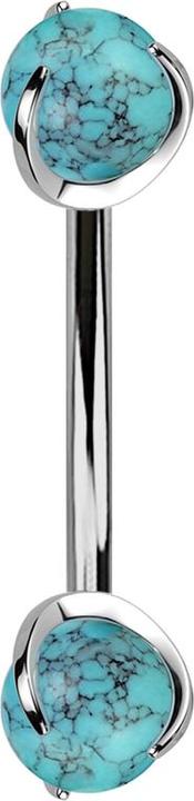 Produktbild Star Piercing Micro Banane silber Innengewinde mit zwei Kugeln türkis Stein gefasst (Mineralisch, ohne Messing, Titan G23)
