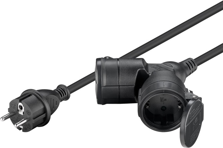 Actual product image Goobay Double outdoor extension cable, 10 m, black (10 m, CEE 7/3)